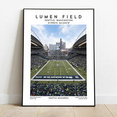 Lumen Field poster print, Seattle Seahawks football stadium wall art, NFL decor