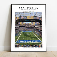 SoFi Stadium poster print, Los Angeles Chargers football stadium wall art, NFL decor