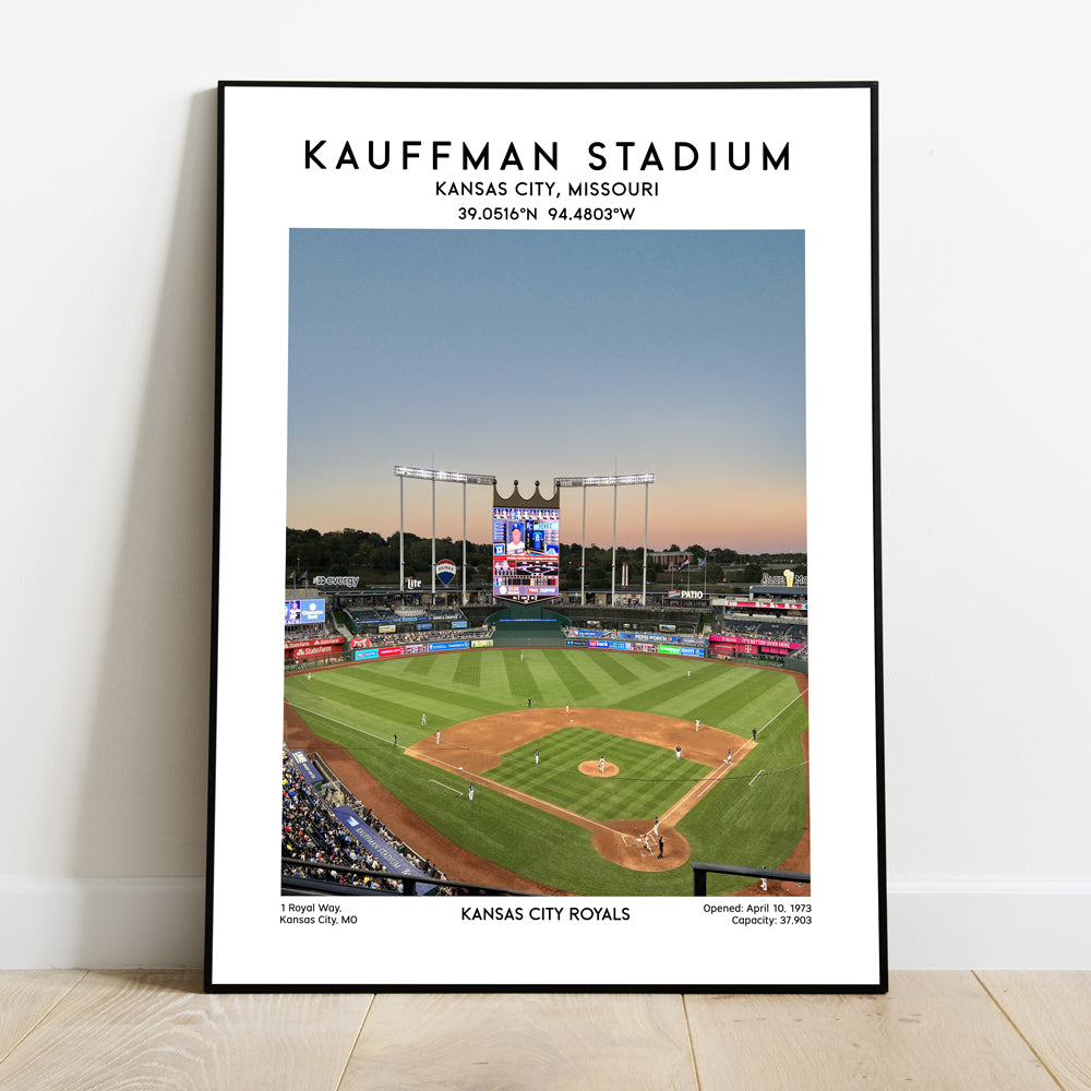 Kauffman Stadium print, Kansas City Royals baseball stadium wall art poster, MLB decor