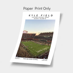 Kyle Field poster, Texas A&M Aggies football stadium wall art, NCAA, Black & White print