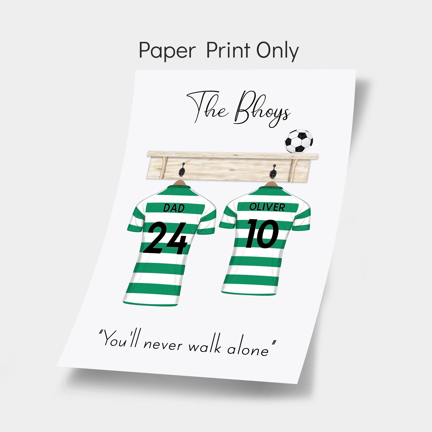 Personalised Celtic football shirt family Print, perfect gift for Celtic fans