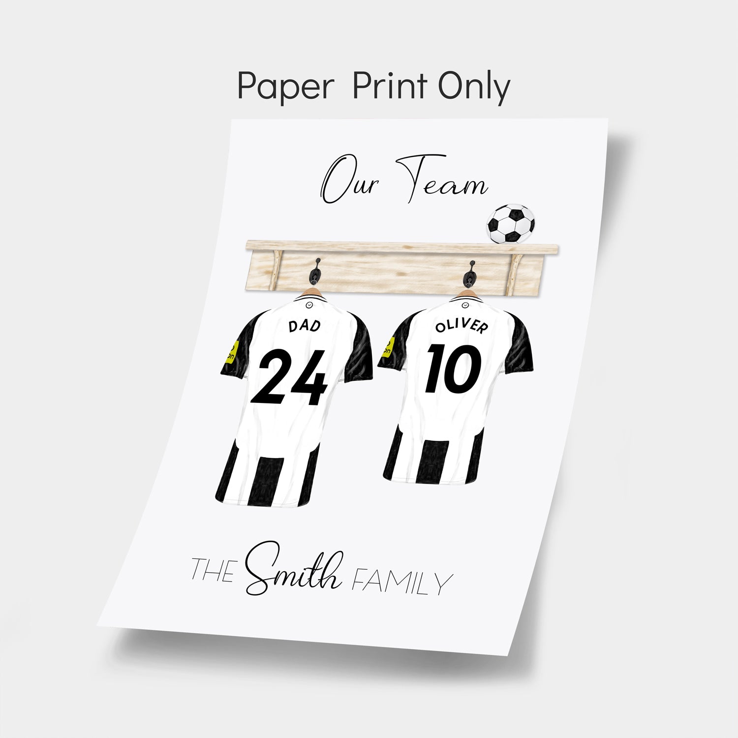 Personalised Newcastle football shirt family Print, gift for football fans, soccer posters