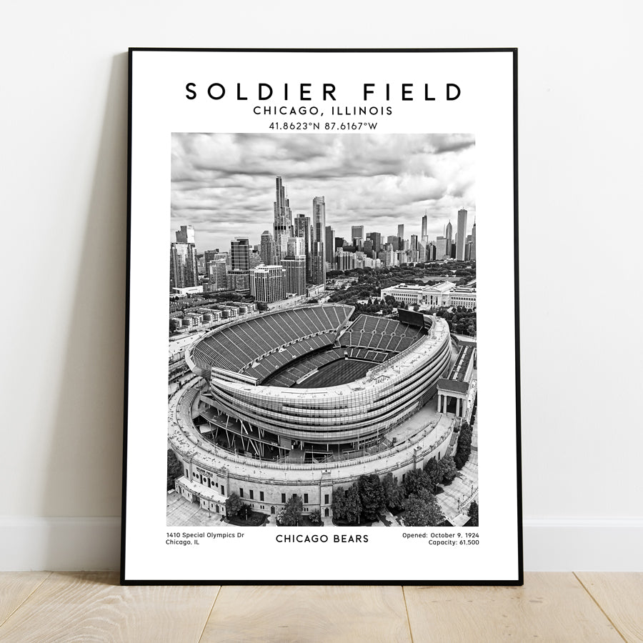 Soldier Field poster, Chicago Bears football stadium wall art, NFL print