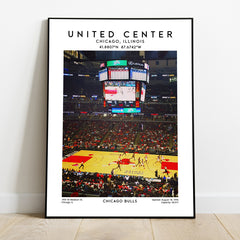 United Center poster, Chicago Bulls basketball stadium wall art, NBA decor, Black & White print