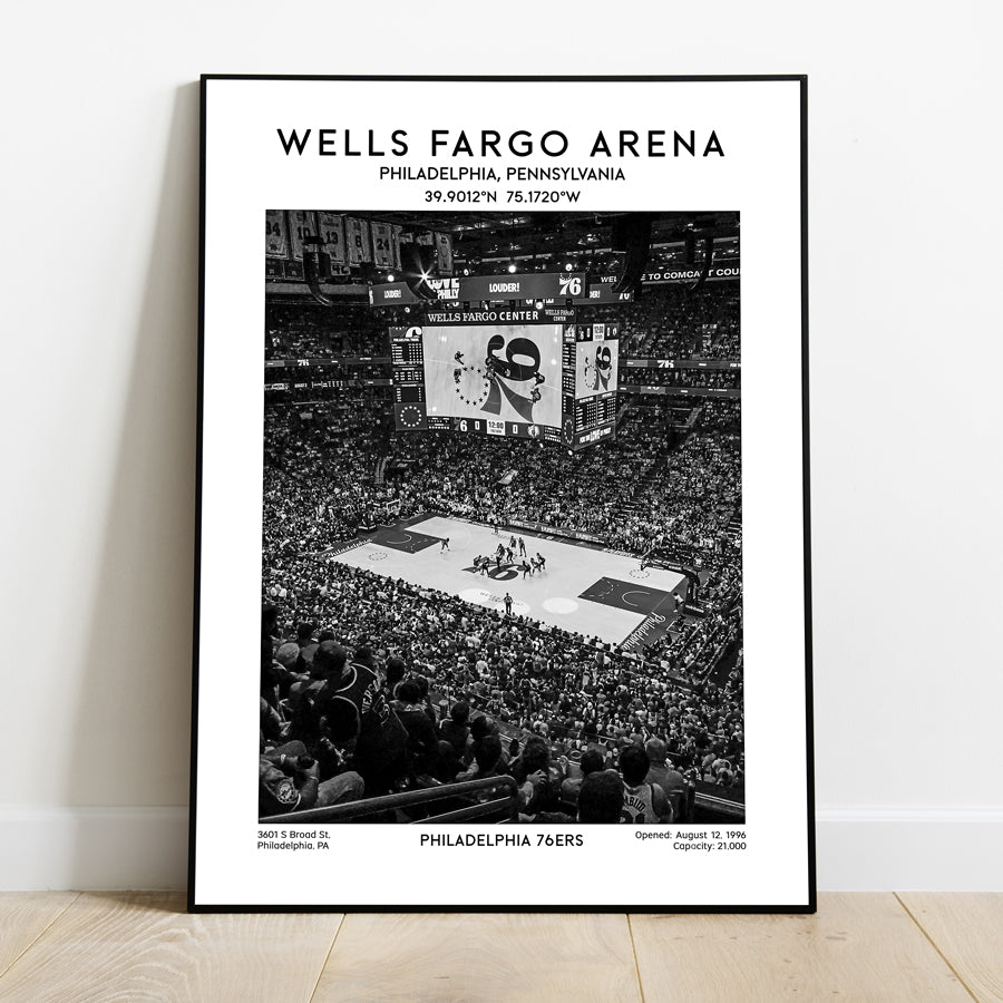 Wells Fargo Center basketball poster print, Philadelphia 76ers wall art, NBA stadium decor