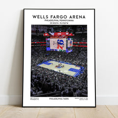 Wells Fargo Center basketball poster, Philadelphia 76ers wall art, NBA stadium decor