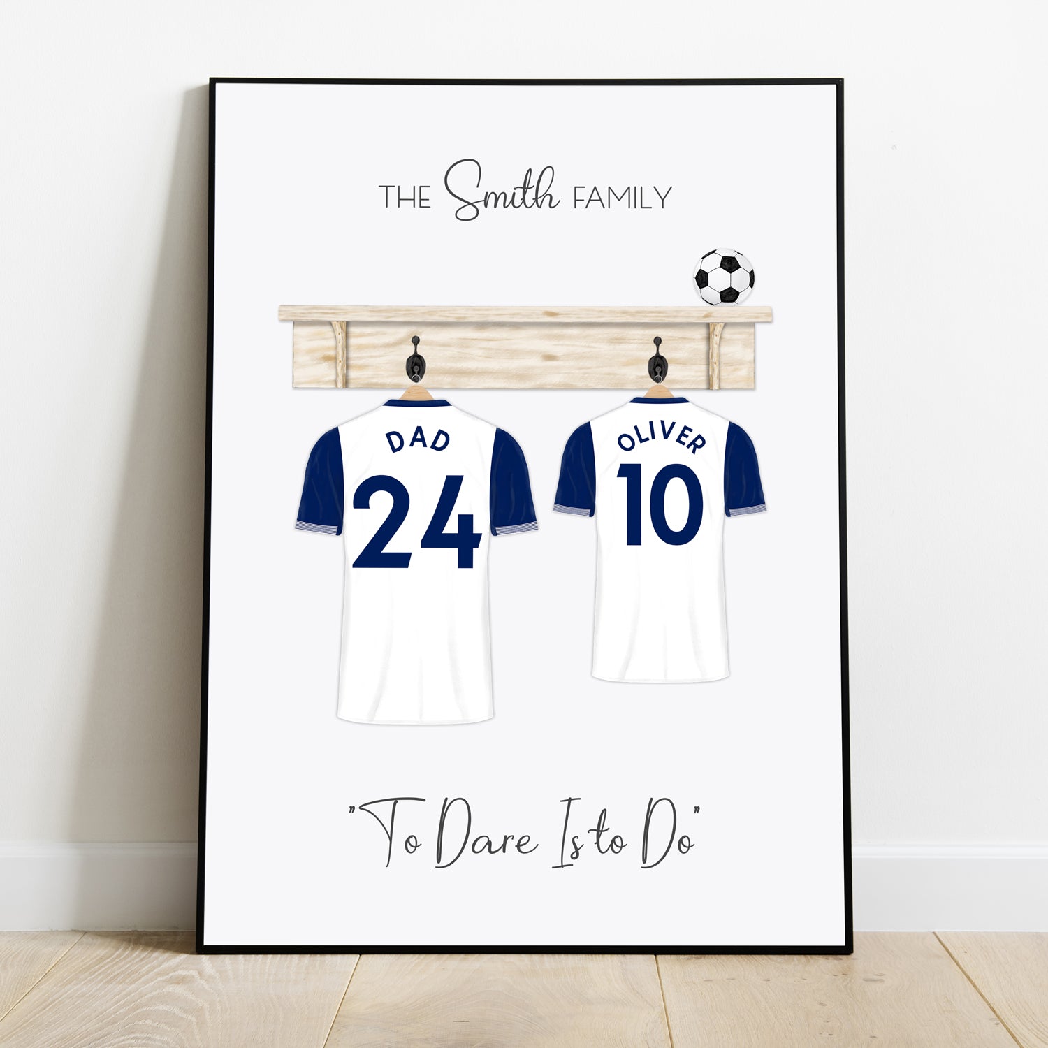 Personalised Tottenham football shirt family Print, soccer fans gift, Christmas gift