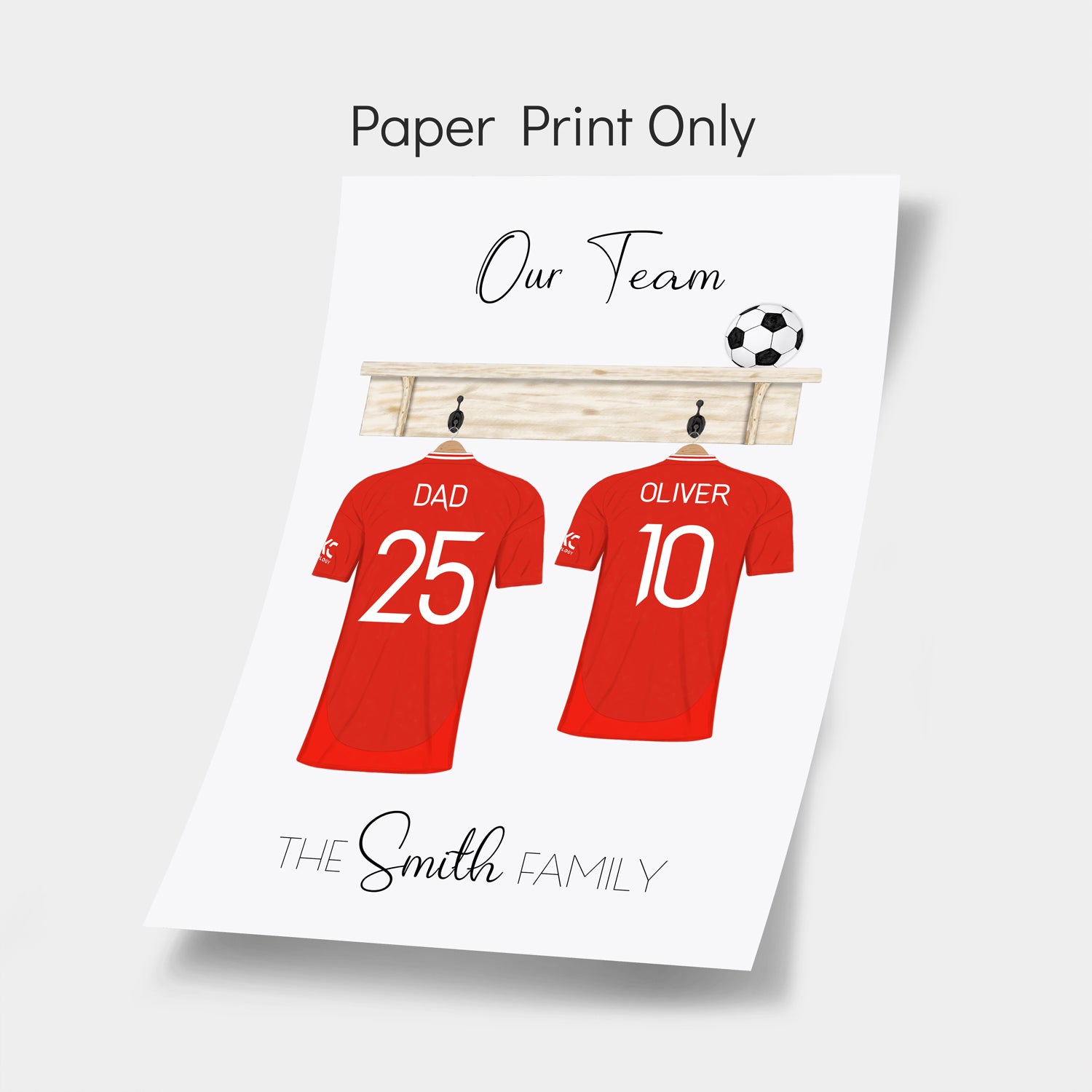 Personalised Manchester football shirt family Print, gift for Man Utd fans, Christmas gift