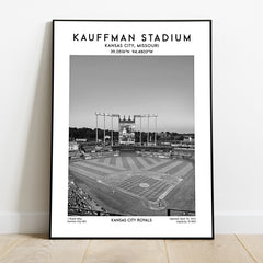 Kauffman Stadium print, Kansas City Royals baseball stadium wall art, MLB Black & White poster