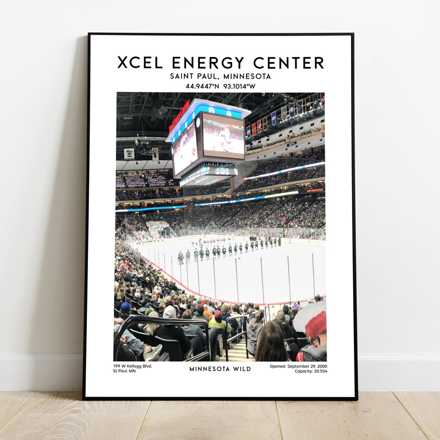 Xcel Energy Centre hockey poster, Minnesota Wild wall art, NHL stadium decor