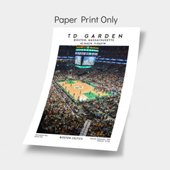 TD Garden artwork, home of the Boston Celtics, NBA basketball stadium poster for fans