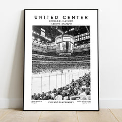 United Center print, Chicago Blackhawks hockey stadium wall art, NHL poster