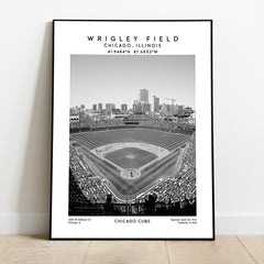 Wrigley Field artwork, home of the Chicago Cubs, MLB stadium poster, Black & White wall art