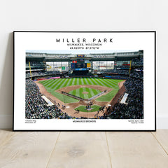 Milwaukee Brewers Miller Park print, iconic MLB baseball stadium wall decor