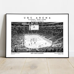 UBS Arena hockey poster, New York Islanders print, NHL stadium wall art, Black & White decor