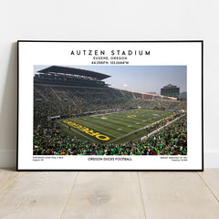 Autzen Stadium poster, Oregon Ducks football stadium wall art, NCAA print