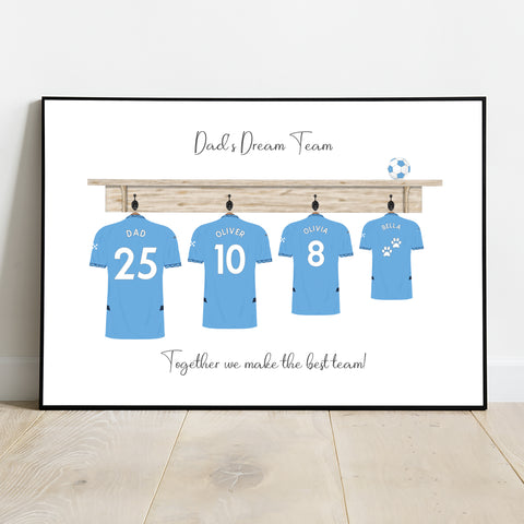 Manchester, City, shirt, custom family football team poster print