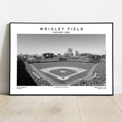 Wrigley Field wall art print, Chicago Cubs baseball stadium poster, Black & White decor