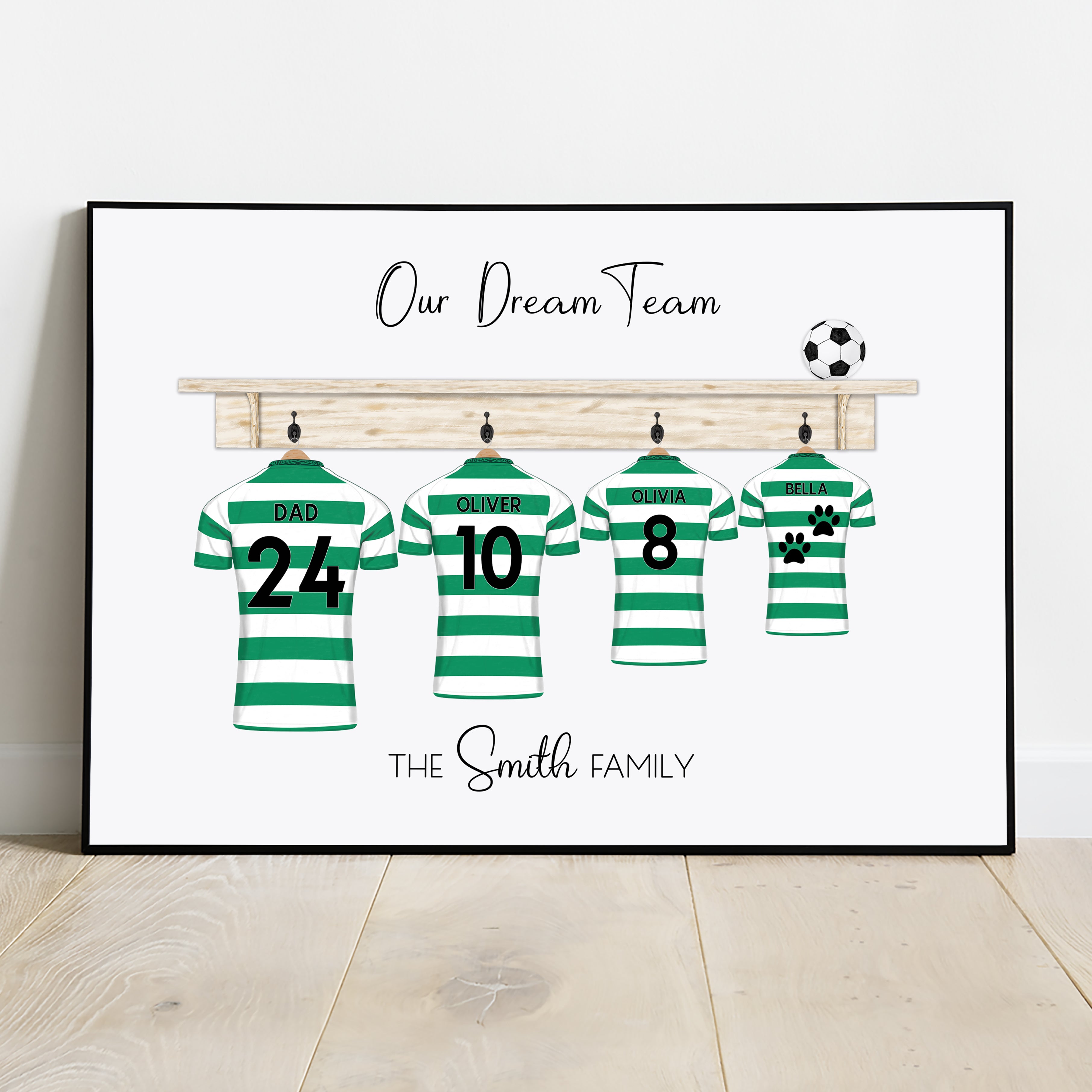 Celtic football shirt family poster Print, gift for Dad, birthday gift, Christmas gift