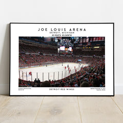 Joe Louis Arena artwork, former home of the Detroit Red Wings, NHL hockey stadium poster