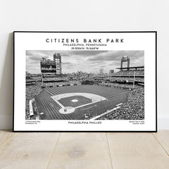 Citizens Bank Park wall art print, Philadelphia Phillies baseball stadium poster, Black & White decor