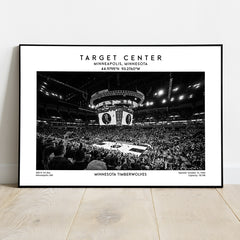 Target Centre print, Minnesota Timberwolves basketball stadium wall art,Black & White poster