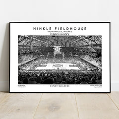 Hinkle Fieldhouse print, Butler Bulldogs basketball stadium wall art, Black & White poster