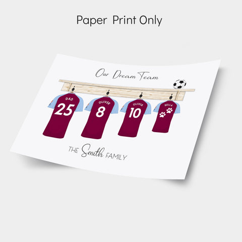 Personalised Aston Villa Family Shirt Print, football fans gift