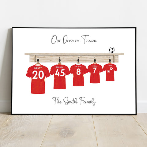 Custom Liverpool football shirt family poster print - gift for football fans