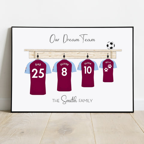 Personalised Aston Villa Family Shirt Print, birthday gift