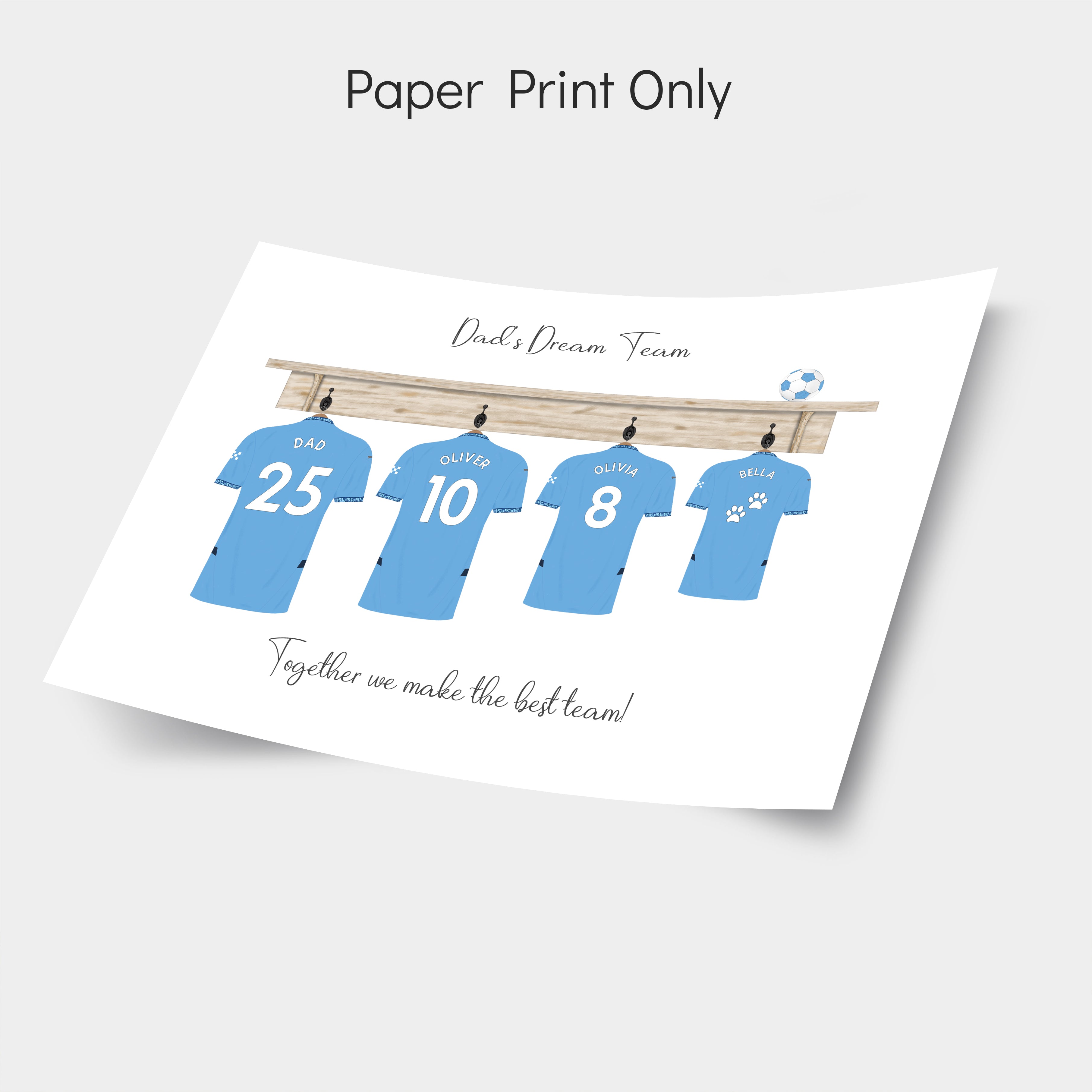 Man City, shirt, personalised family football team poster print, Christmas gift, fathers day