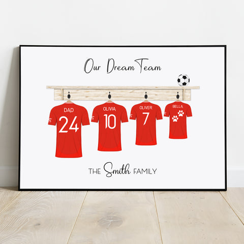 Manchester football family short print, Man Utd fans gift, custom football print, Christmas gift