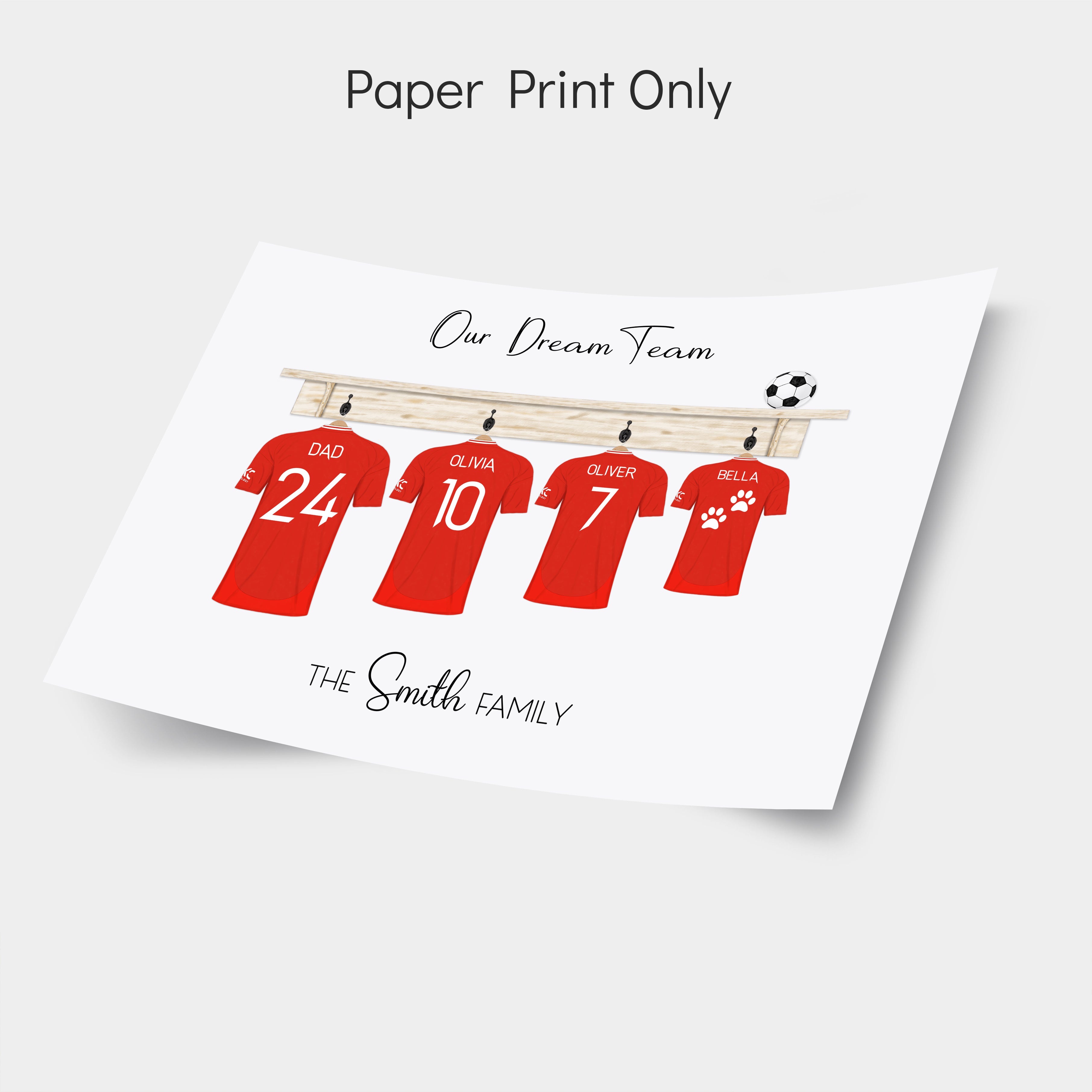 Personalised football family shirt print, United, Man United, gift for Manchester football,