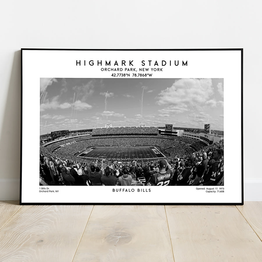 Highmark Stadium print, Buffalo Bills NFL wall art, Black & White football stadium poster, birthday gift