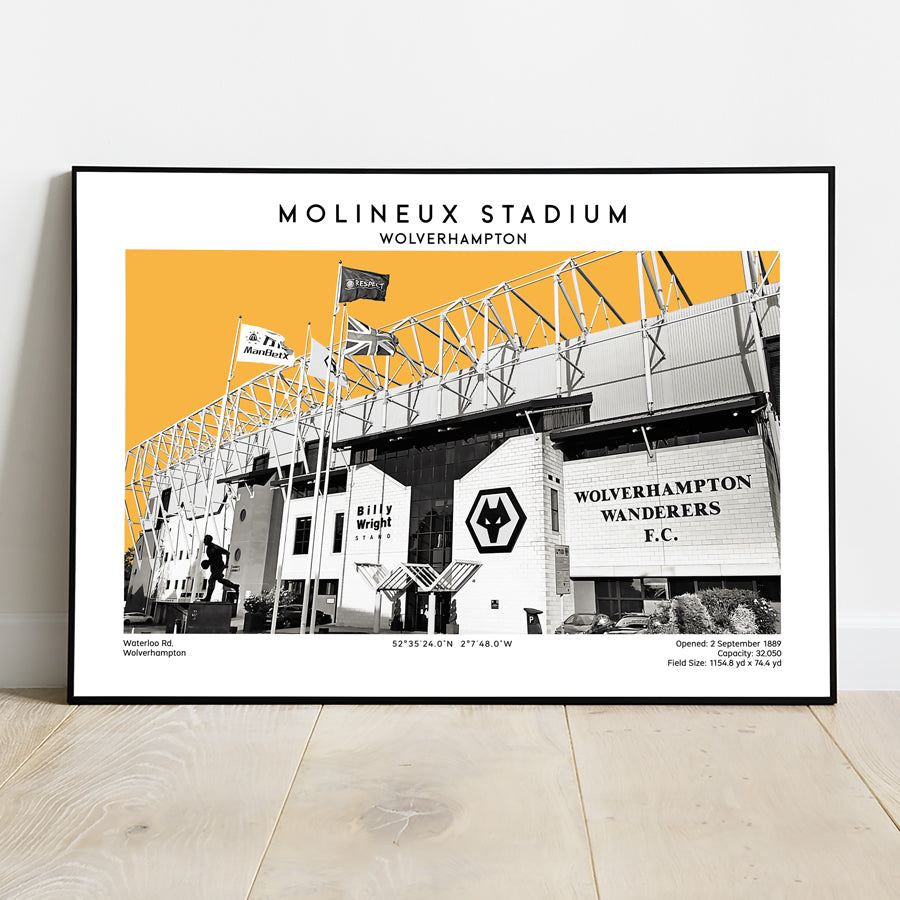 Molineux Stadium artwork, home of Wolverhampton Wanderers, Premier League football stadium poster