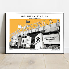 Molineux Stadium artwork, home of Wolverhampton Wanderers, Premier League football stadium poster