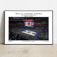 Wells Fargo Center poster print, Philadelphia 76ers basketball stadium wall art, NBA decor