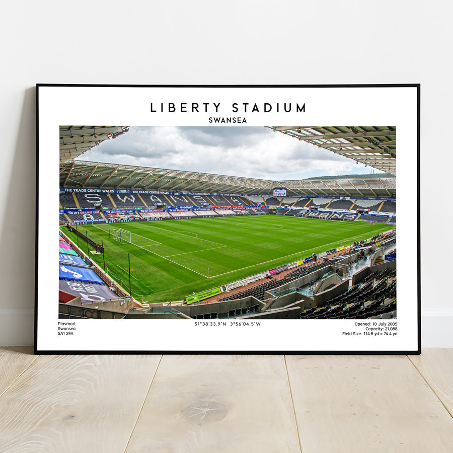 Swansea City Liberty Stadium illustration, iconic EFL Championship football stadium wall decor