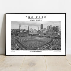 PNC Park poster print, Pittsburgh Pirates, MLB baseball wall art for fans, Black & White posters