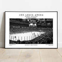 Joe Louis Arena print, Detroit Red Wings stadium, NHL hockey stadium poster, Black & White wall art