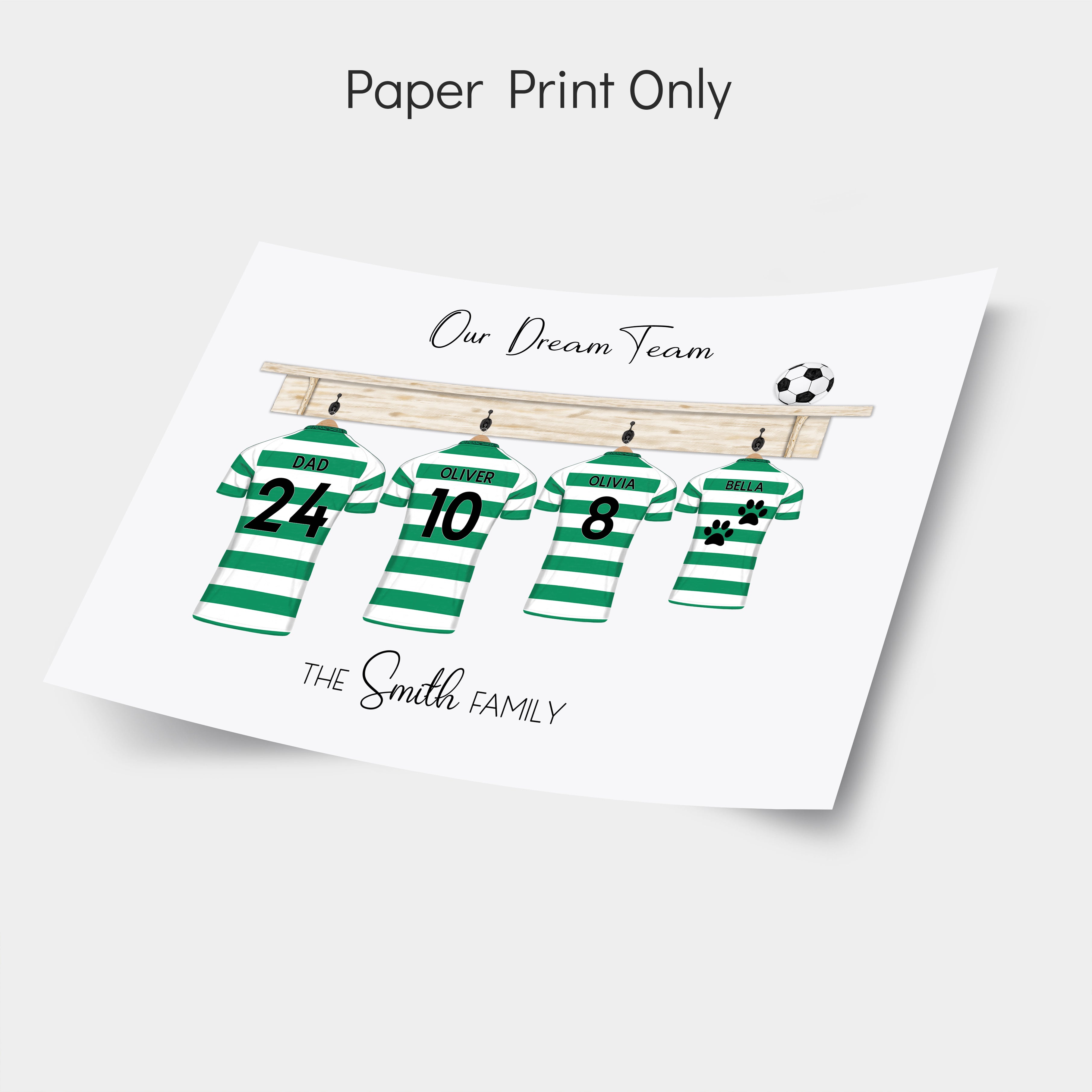 Celtic football shirt family poster Print, gift for Dad, birthday gift, birthday gift