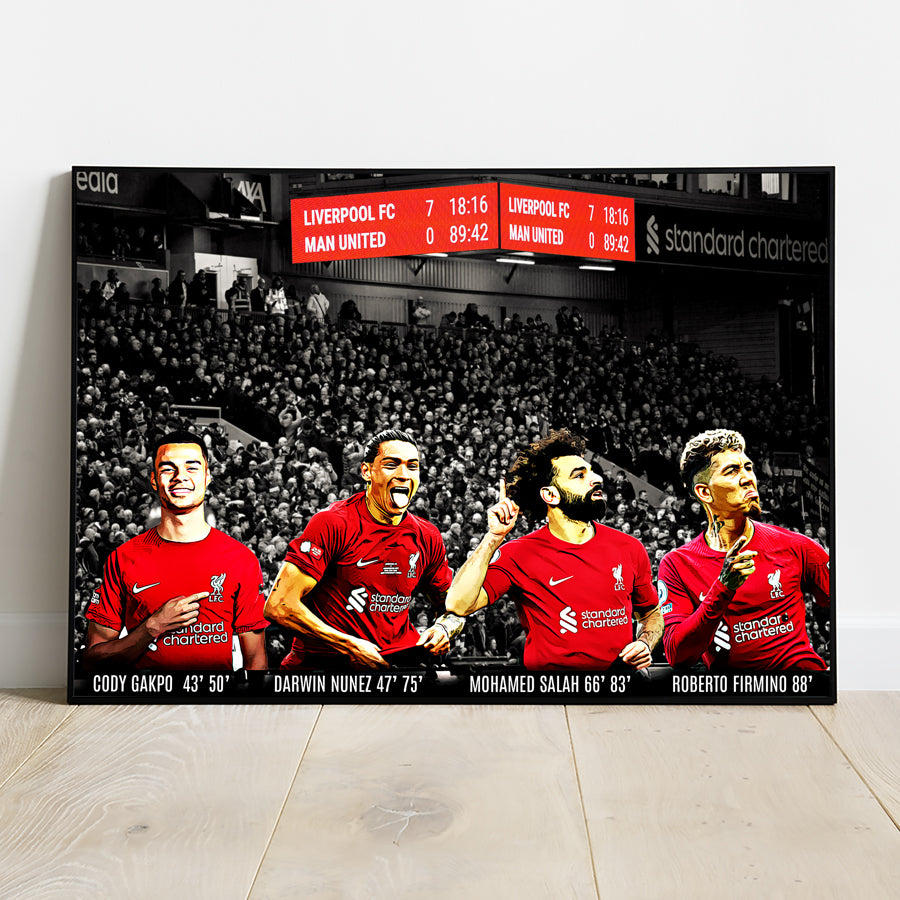 Epic Liverpool vs Man Utd 7-0 match depicted in wall art