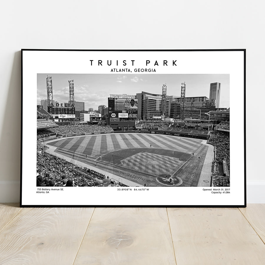 Truist Park print, Atlanta Braves baseball stadium poster, Black & White wall art