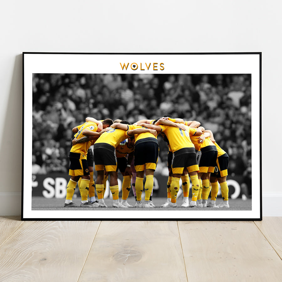 Wolves team huddle football poster, Molineux Stadium, Wolverhampton Wanderers Premier League decor