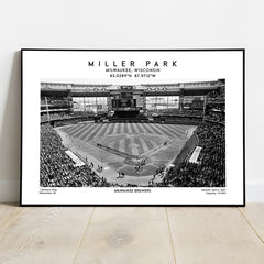 Miller Park poster, home of the Milwaukee Brewers, MLB stadium poster, Black & White prints