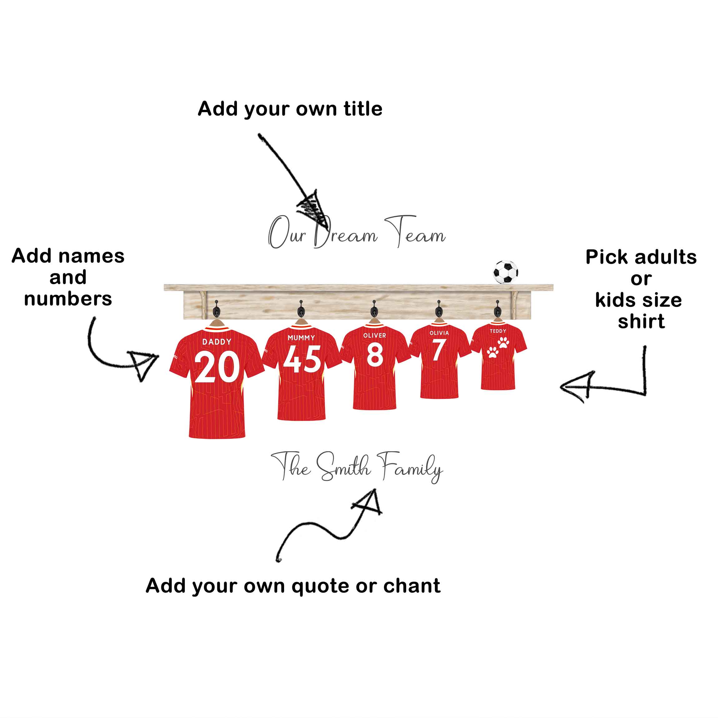 Personalised football family shirt print - Liverpool football kit 2024/25 poster