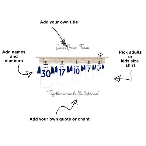 Custom Tottenham Hotspur family football shirt poster, personalised gift for Dad, uncle, brother, or friends